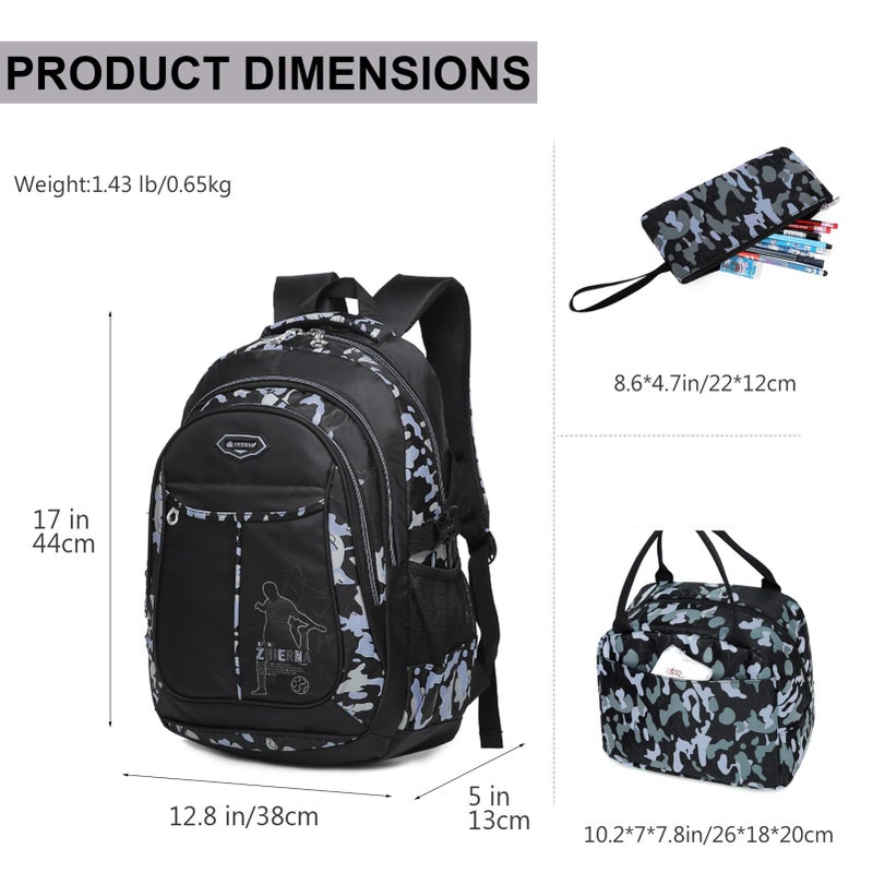 goldwheat School Backpack for Boys Cool Camouflage Bookbags with Lunch Box Pencil Case 3pcs for Middle School - Image 2